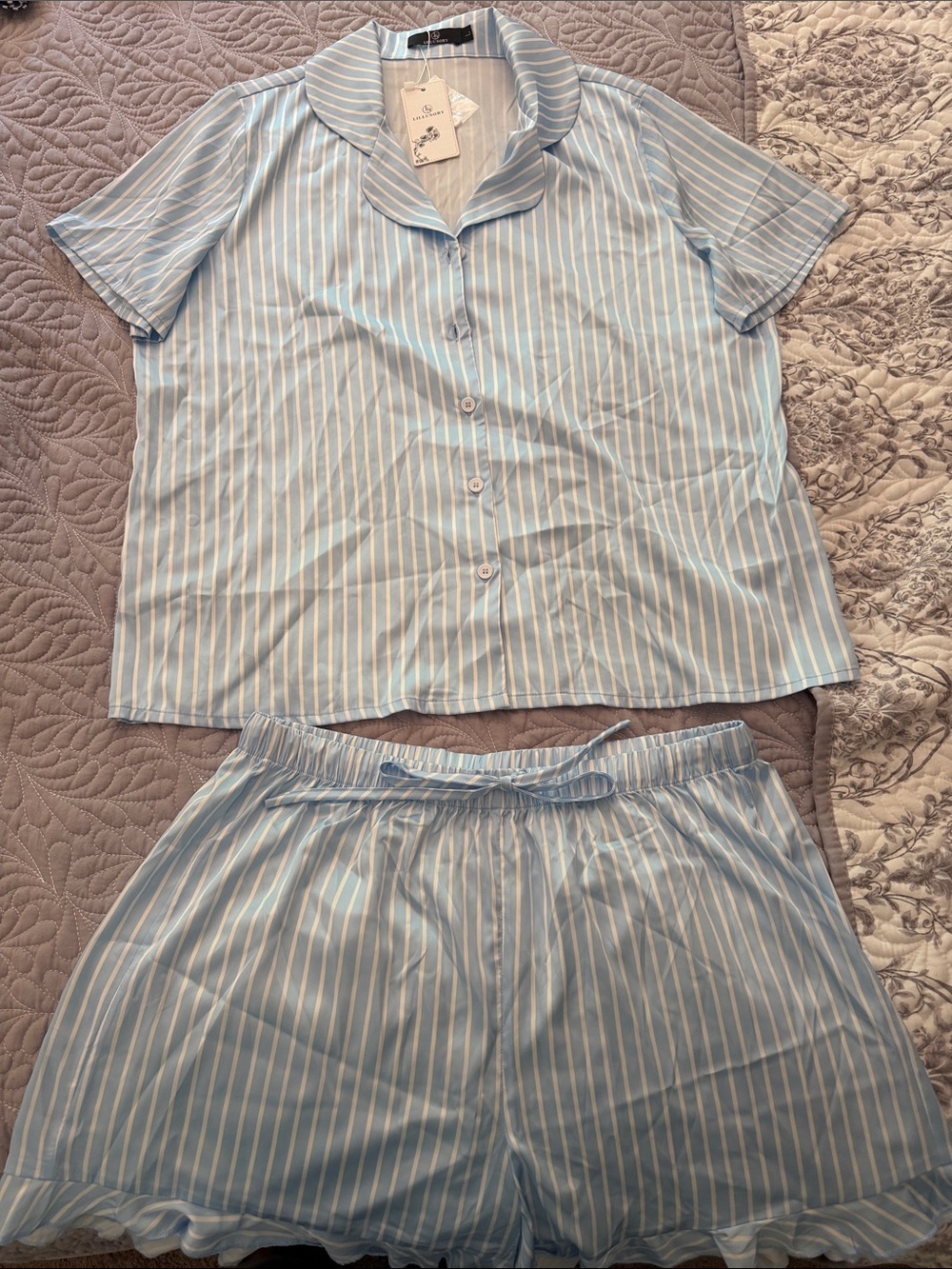 Light Blue Stripe Short Pajama Set - Women's Two-Piece Sleepwear